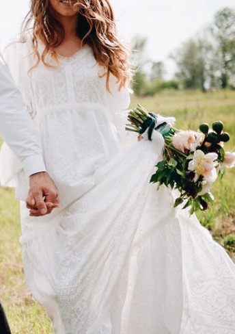 Long-sleeve cottagecore wedding dress