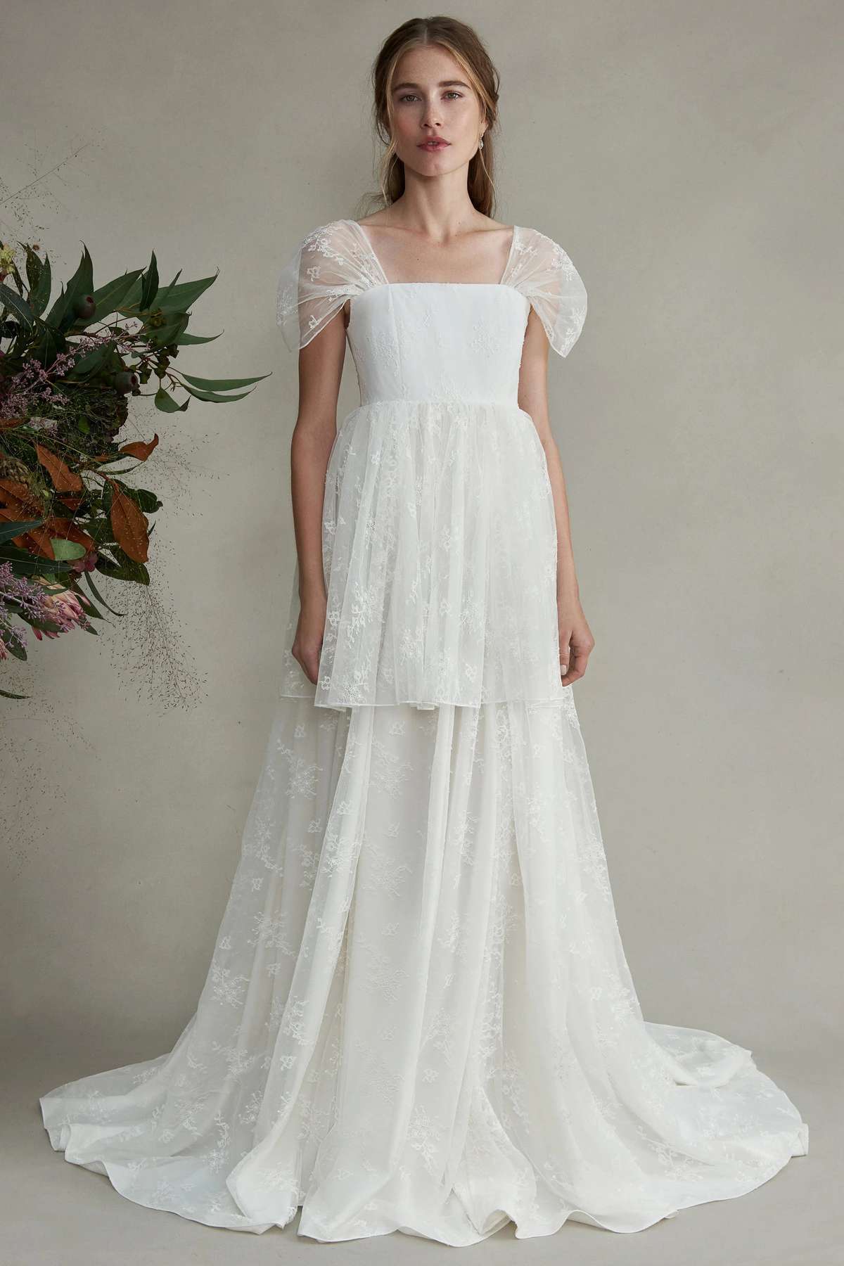 Tiered regency-era wedding gown