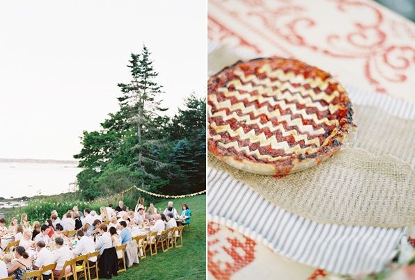 Natural East Coast Maine Wedding Red American Cherry Pie Dessert Reception Tables