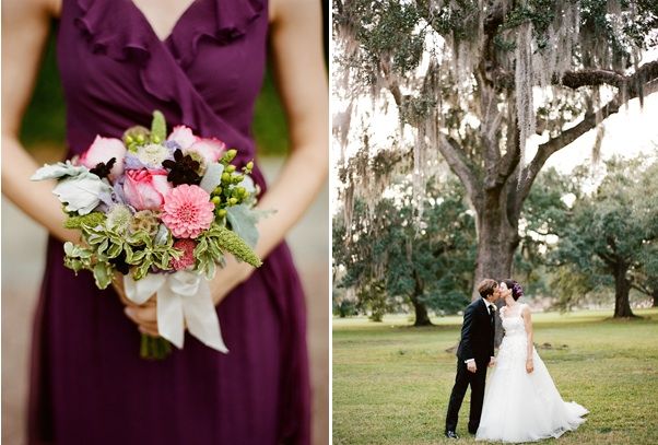 new-orleans-french-quarter-wedding-purple-bridesmaid-dress-pink-flower-bouquet