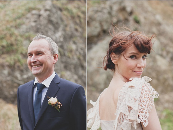 New Zealand Cliffs Wedding Groom Boutonniere Bride Lace Dress