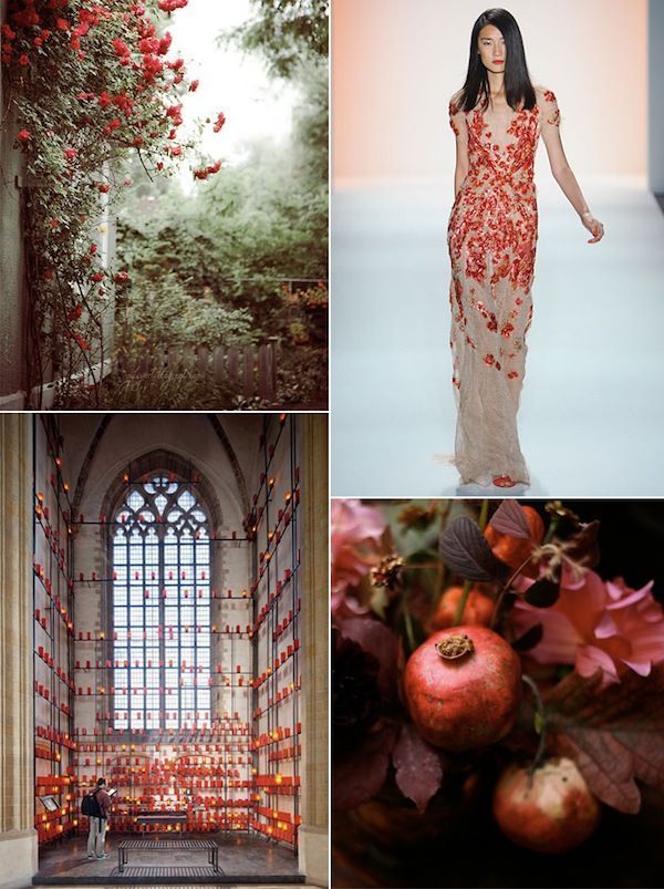 Red Wedding Inspiration Board Flowers Bridesmaid Dresses Ceremony Decor Organic Pomegranate Decor
