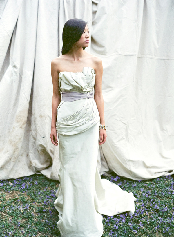 Vera Wang Grey Silk Draped Column Dress