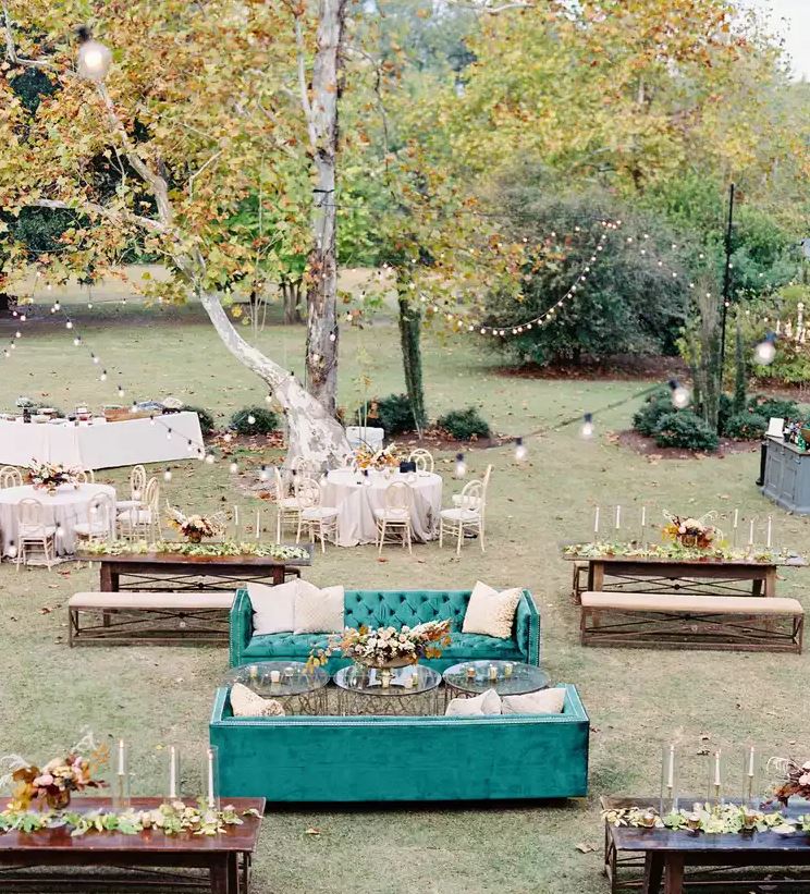 outdoor wedding lounging area