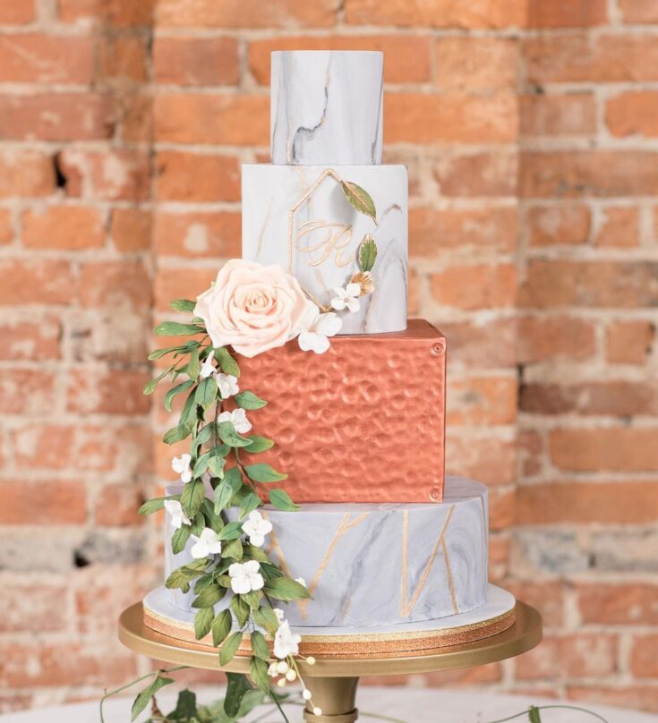 Metal and marble wedding cake | PreOwned Wedding Dresses