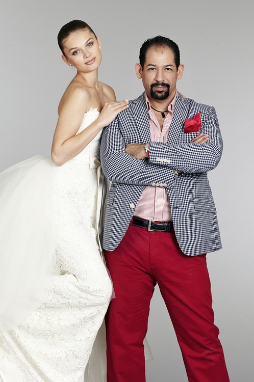 Designer Lazaro Perez with a bridal model | PreOwned Wedding Dresses